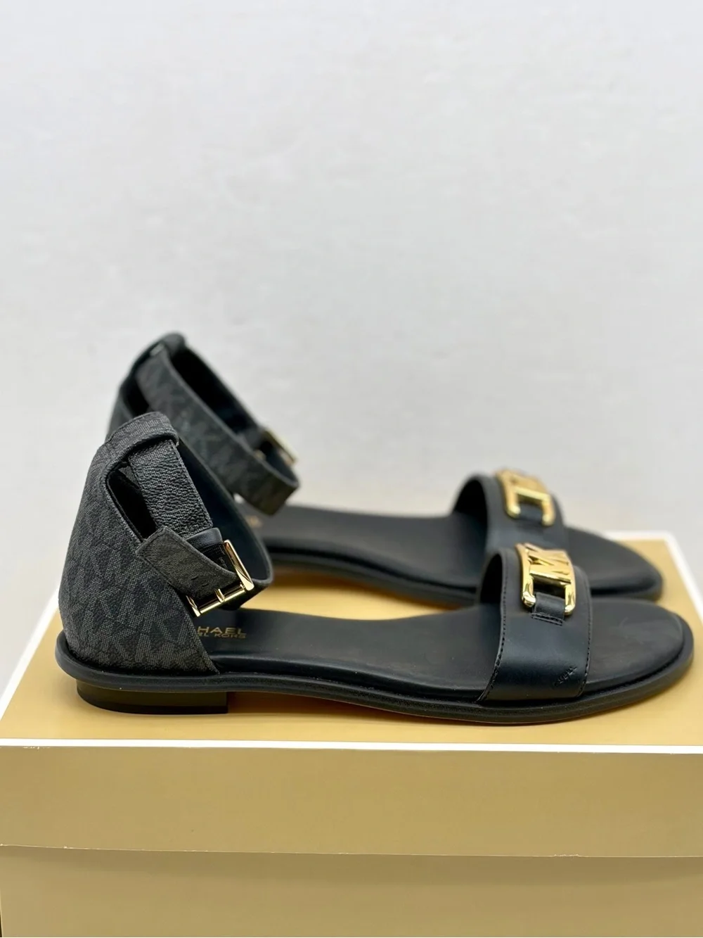 Michael Kors Women's Black MK Logo Ankle-Strap Sandals